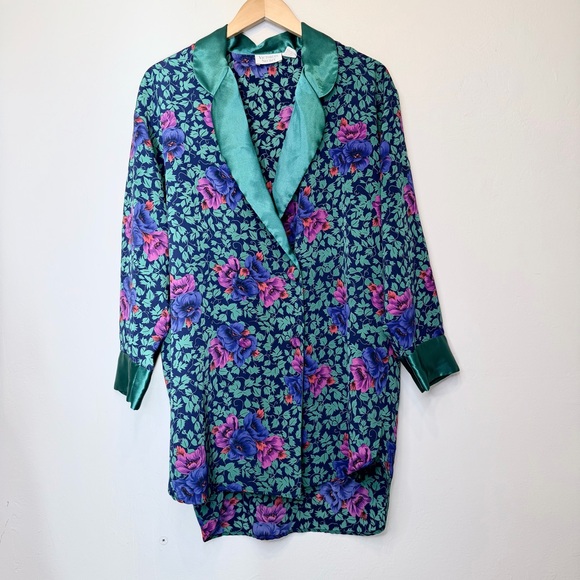 VS | VTG Gold Label Floral Ivy Print Relaxed Mini Nightie Robe Sleep Shirt - Picture 3 of 16